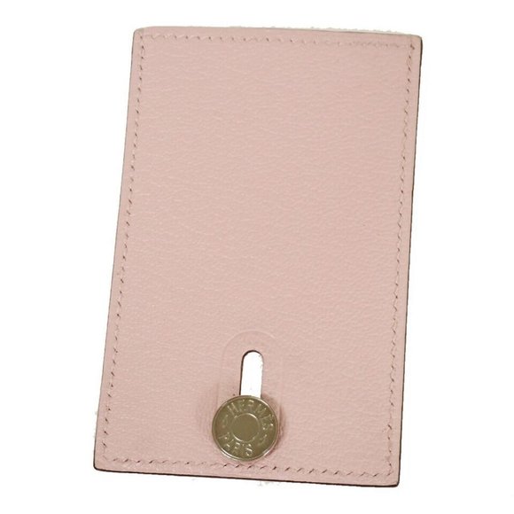 HERMES Diabolo Card Holder Case Chevre Mysore Leather Rose Sakura France - Picture 7 of 14